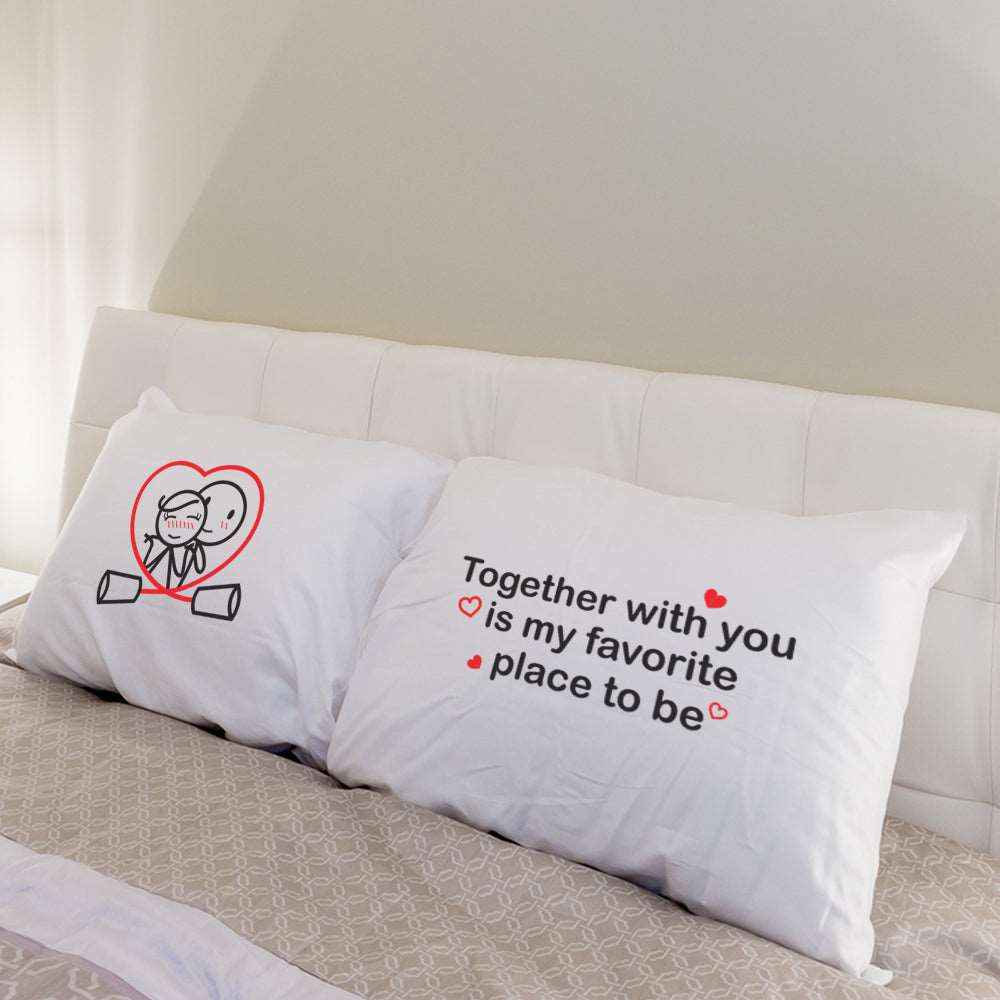 A charming white pillow sits gracefully on the bed, making an ideal gift idea for couples, anniversaries, or for him and her.