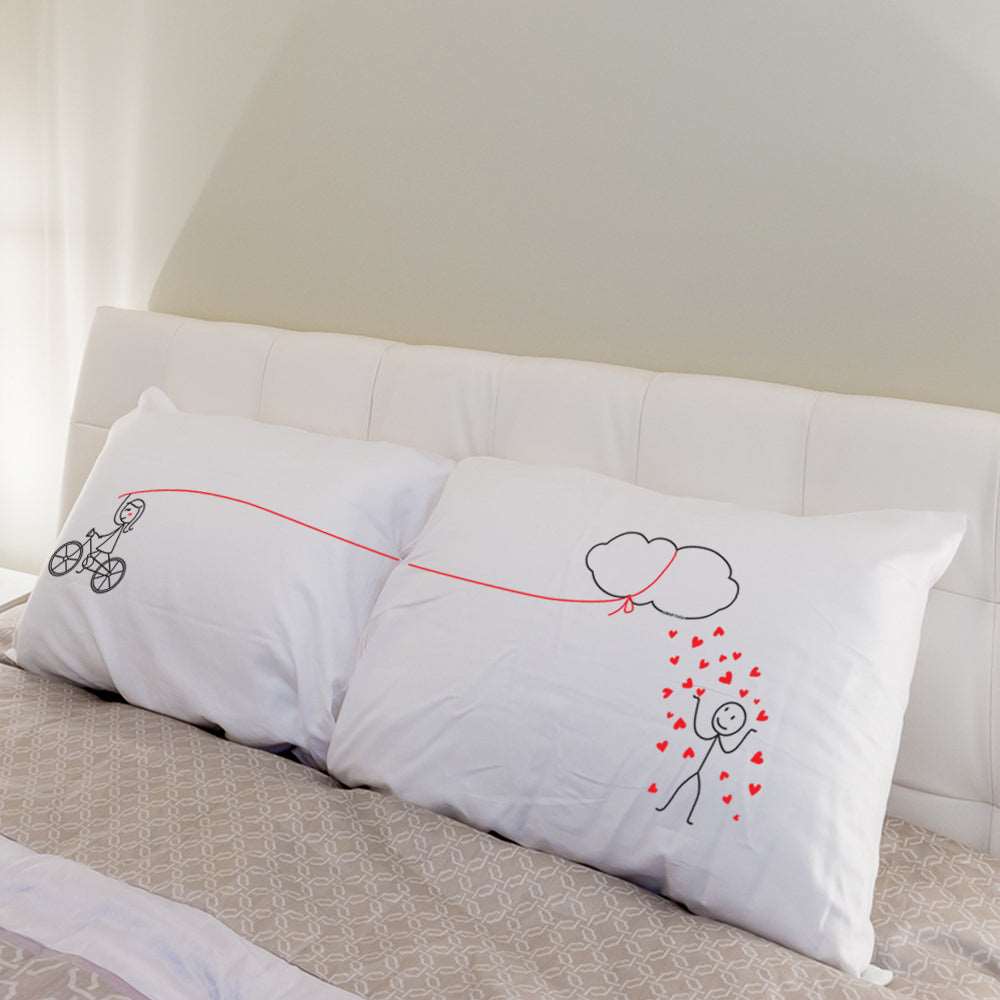 Add a touch of charm to your home with a beautifully designed pillow featuring an adorable drawing of a man and his bicycle.