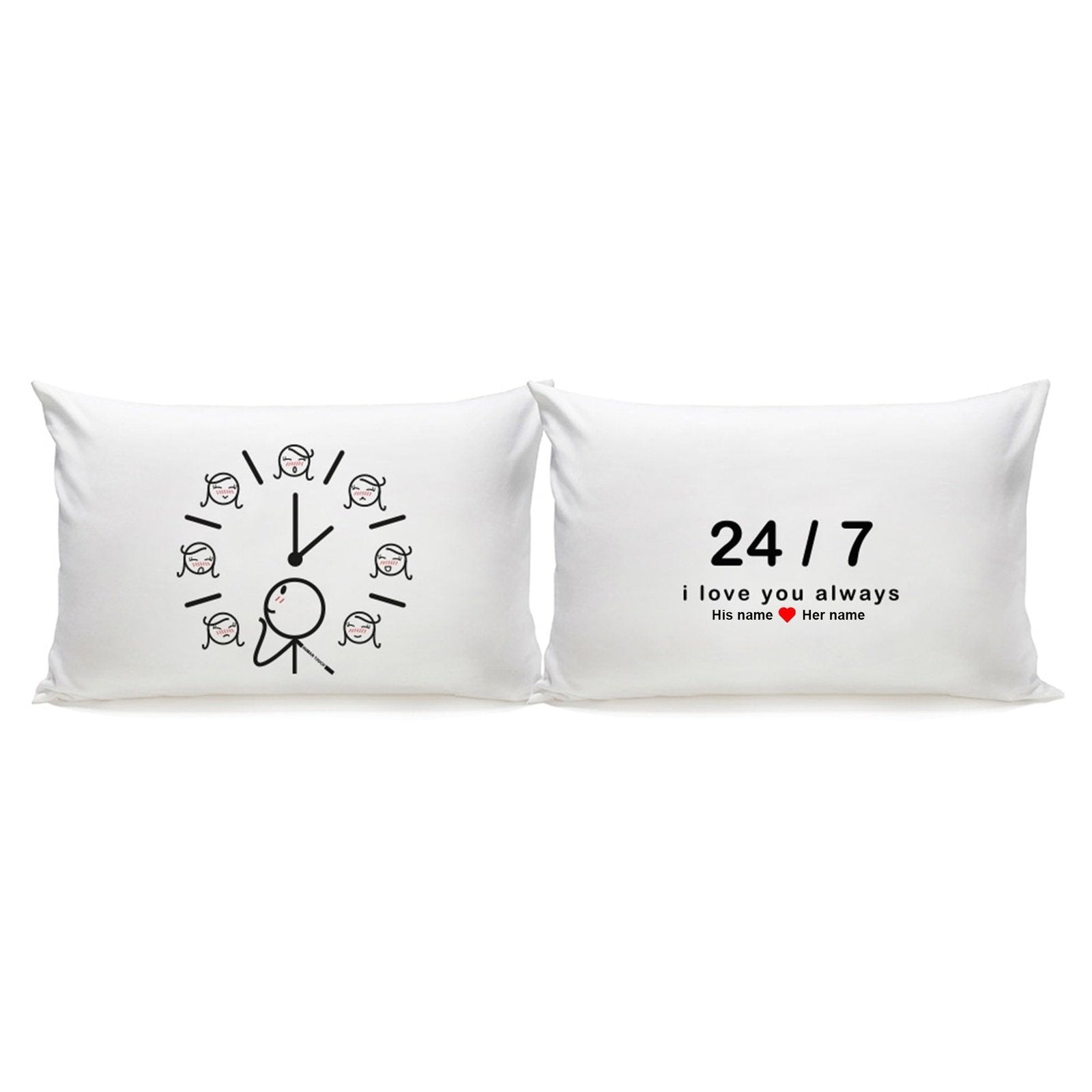 Celebrate love and time with adorable couple pillows featuring a clock design, perfect for anniversary or gift for him/her.