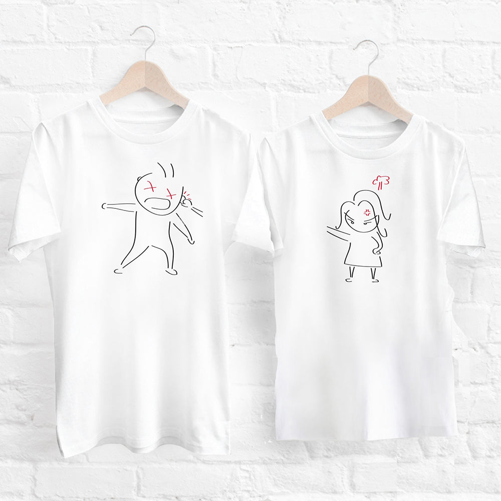 Surprise your favorite couple with adorable matching white shirts adorned with charming drawings - a perfect anniversary gift for both him and her!