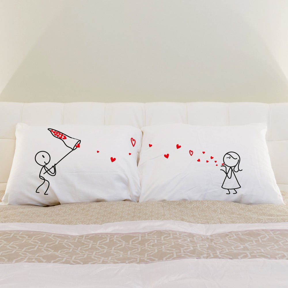 Enhance your bedroom with a pair of charming pillows, the perfect gift idea for couples celebrating anniversaries or for him and her individually.