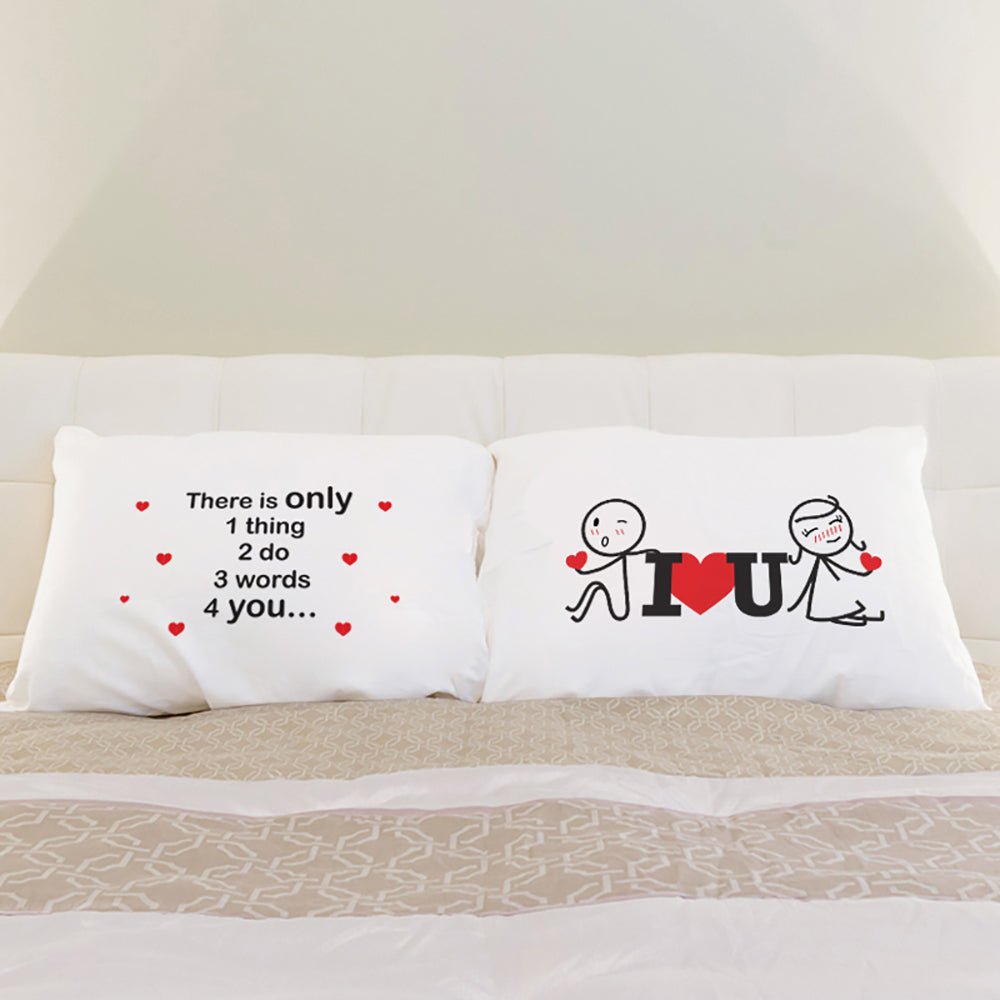 A lovely white pillow adorned with a charming couple and two hearts - the perfect gift for anniversary or to delight him/her!