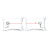 White couple pillowcases with red dialogue line, heart, “Her name” and “His name”