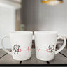 Heartbeat love mugs set featuring cute couple designs, perfect for sharing coffee moments together