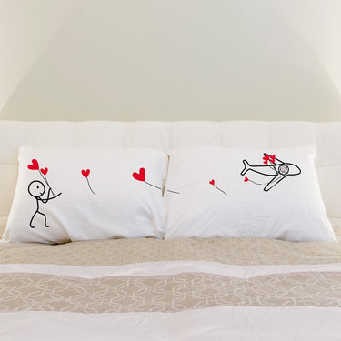 His and hers long pillowcases featuring cute love design, perfect Long Distance Relationship Gift for Boyfriend and Girlfriend