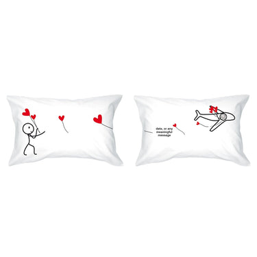 His and hers long pillowcases featuring romantic designs, perfect Long Distance Relationship Gift for Boyfriend and Girlfriend