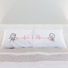 His and hers pillowcases with heart and heartbeat designs, perfect matching gifts for lovers.