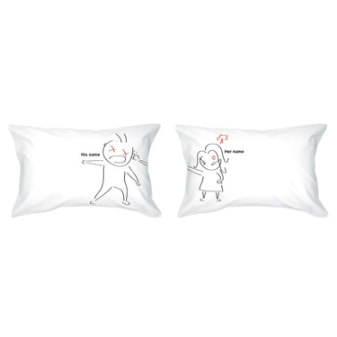 His and hers long pillowcases with playful characters, perfect as an Oops My bad funny apology gift for couples