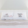 His and hers pillowcases featuring a romantic design and the phrase Happily Ever After, perfect for wedding engagement gift ideas