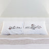 His and hers long pillowcases featuring cute cat designs that make a perfect wedding gift for cat lovers